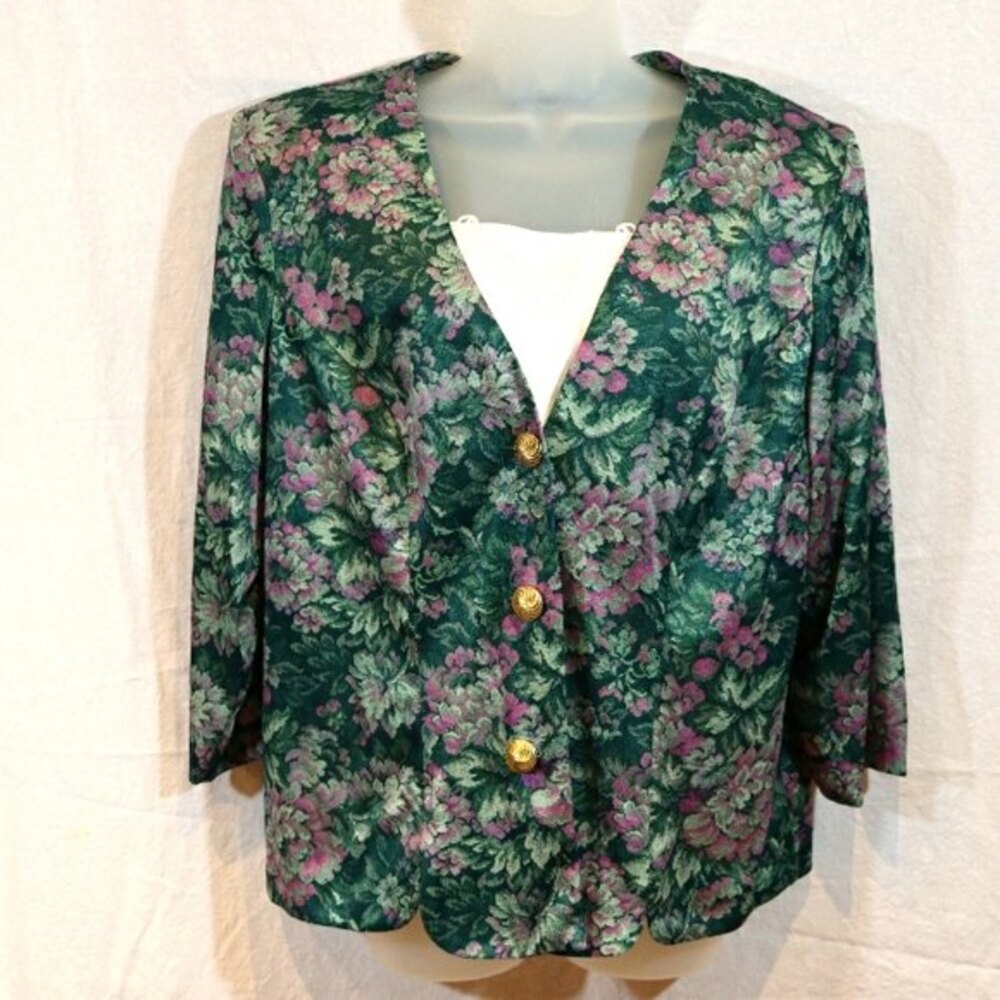 Whirlaway Frocks Vintage USA Layered Look Floral Blazer 18W - Picture 2 of 13